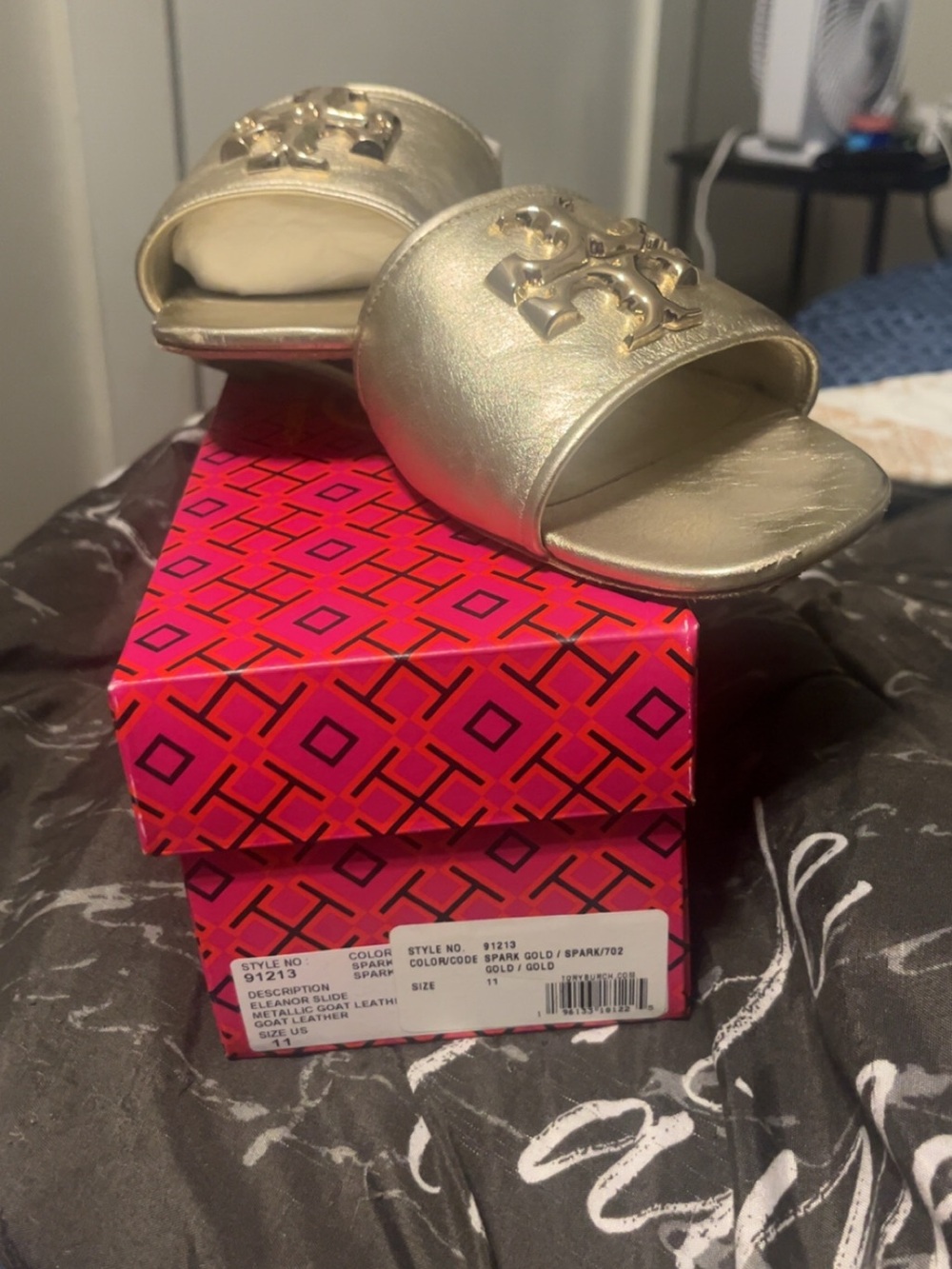 Tory Burch Metallic Gold Logo Slide Mules
